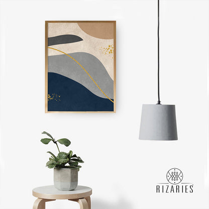Navy Beige Wavy Canvas Painting