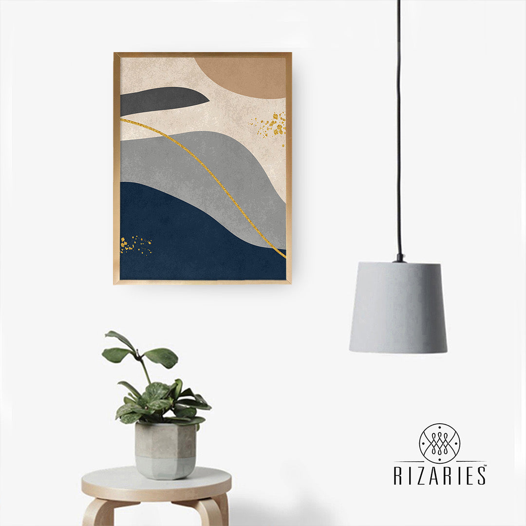 Navy Beige Wavy Canvas Painting
