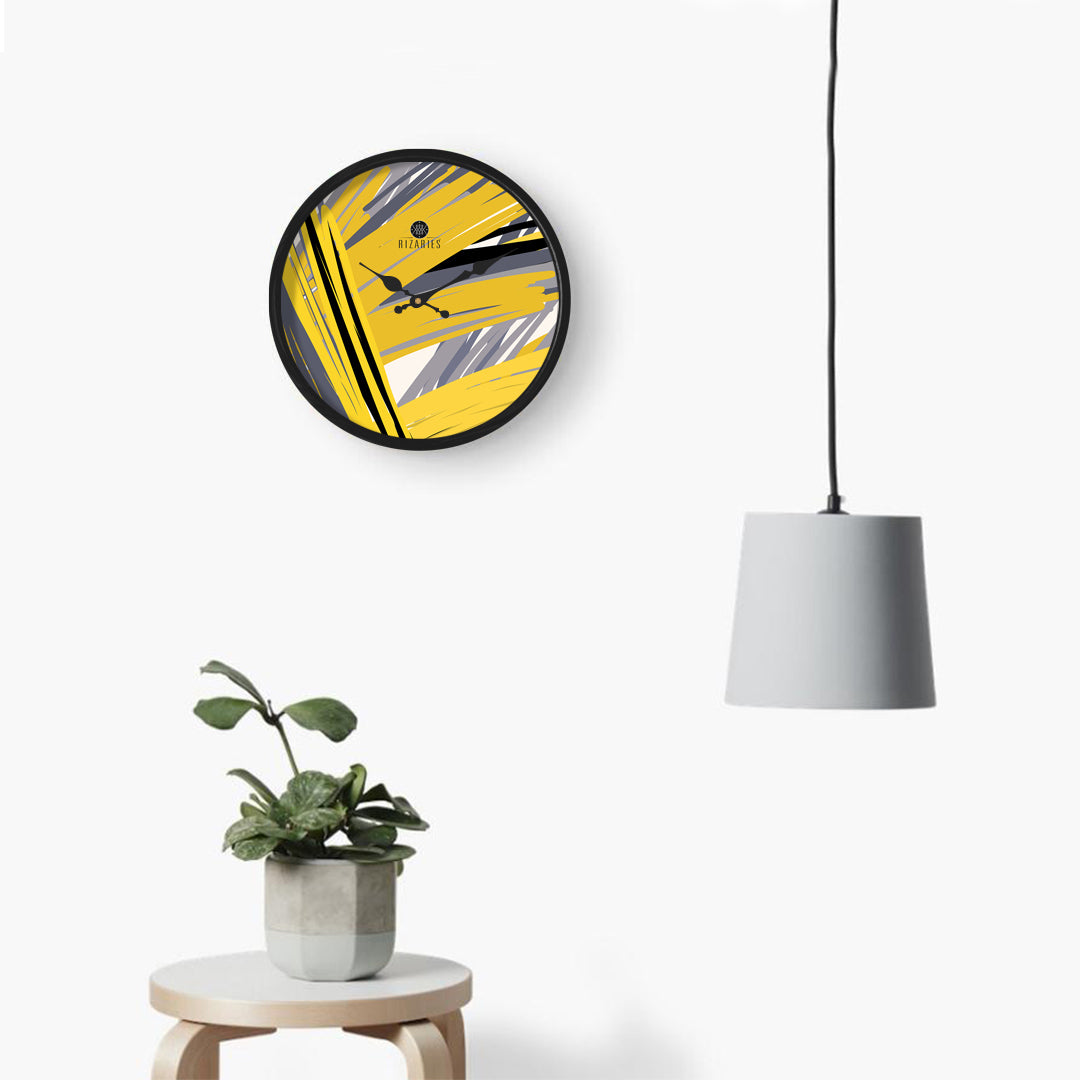 Yellow Grey Abstract Wall Clock