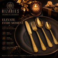 Flower Carving Full Gold Cutlery Set