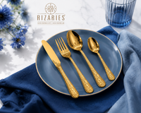 Flower Carving Full Gold Cutlery Set