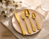 Flower Carving Full Gold Cutlery Set