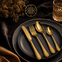 Flower Carving Full Gold Cutlery Set