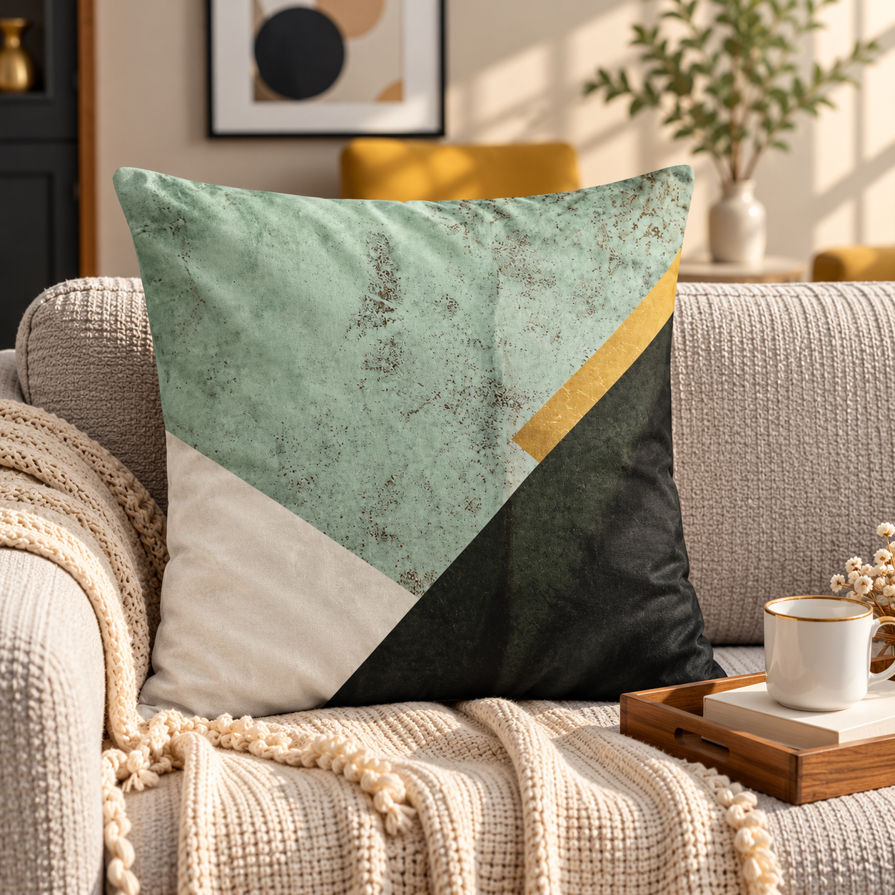 SuperSoft Light Green Abstract Throw Pillow