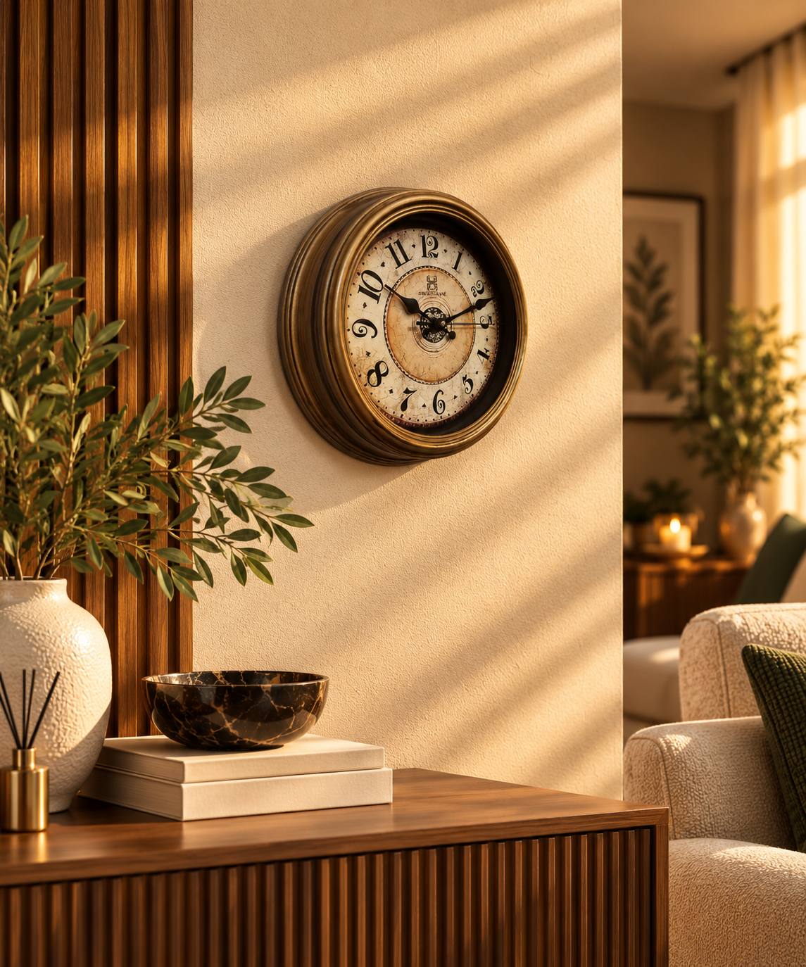 Antique Bronze Vintage Wall Clock 10.7 Inches