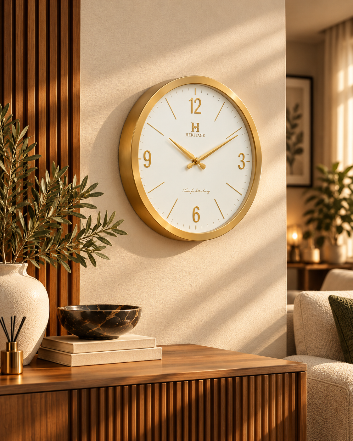 Golden Minimalist Heritage Wall Clock  14.5 Inches