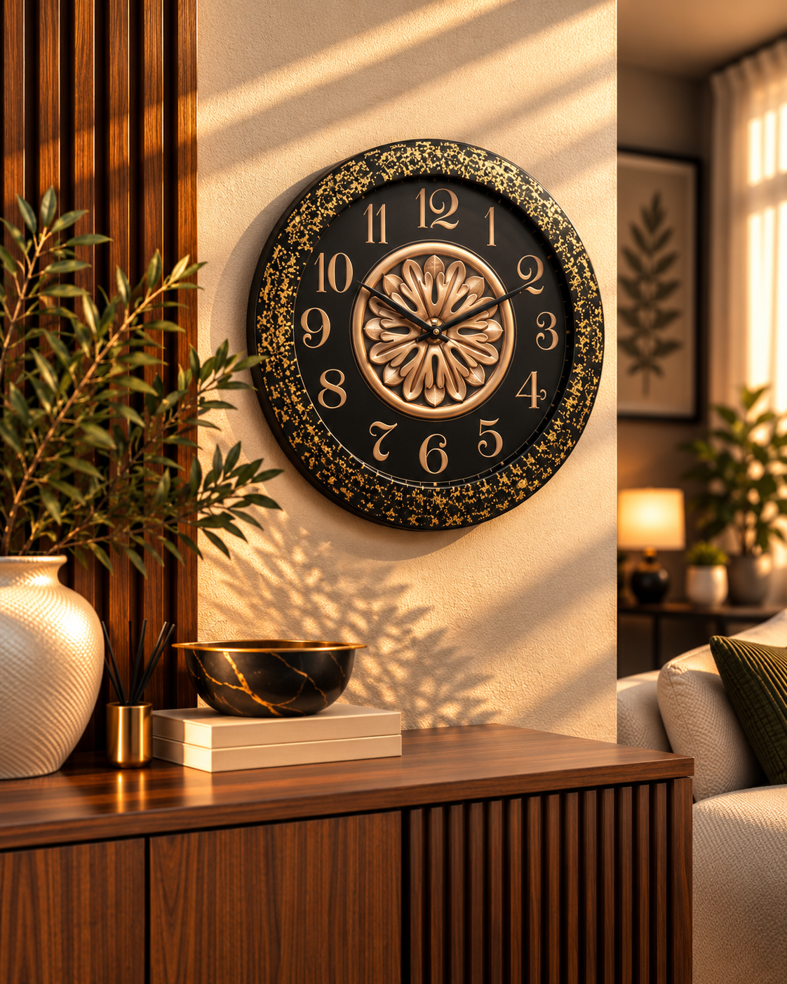 Ornate Black & Gold Wall Clock 24 Inch