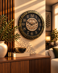 Ornate Black & Gold Wall Clock 24 Inch