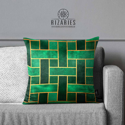 SuperSoft Green Gold Geometric Pattern