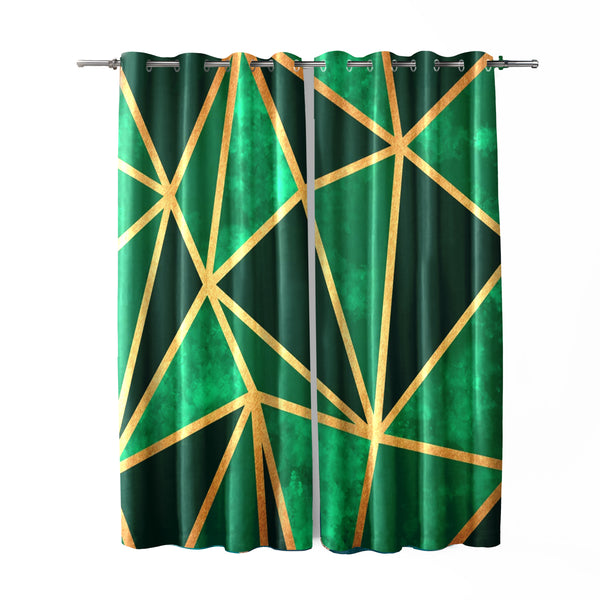 Green Geo Metallic Curtains (CLEARANCE SALE)