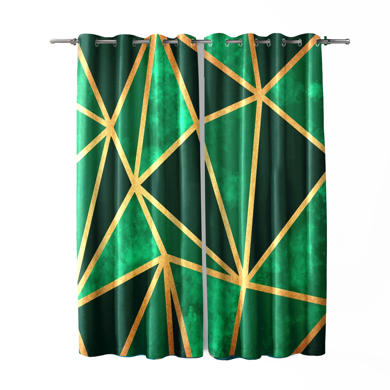Green Geo Metallic Curtains