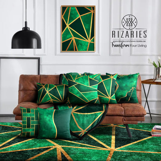 Green Metallic Geo Cushion Set of 6