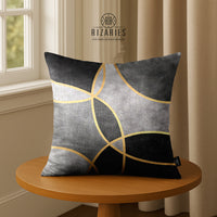 Thumbnail for SuperSoft Grey Gold Round Throw Pillow