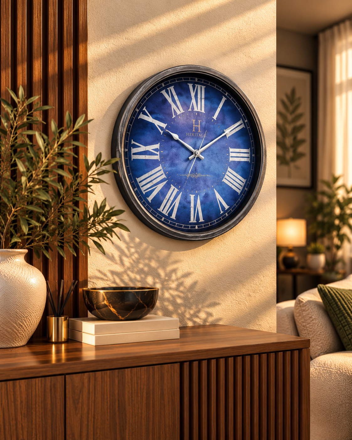 Blue Roman Numeral Wall Clock 14 inches