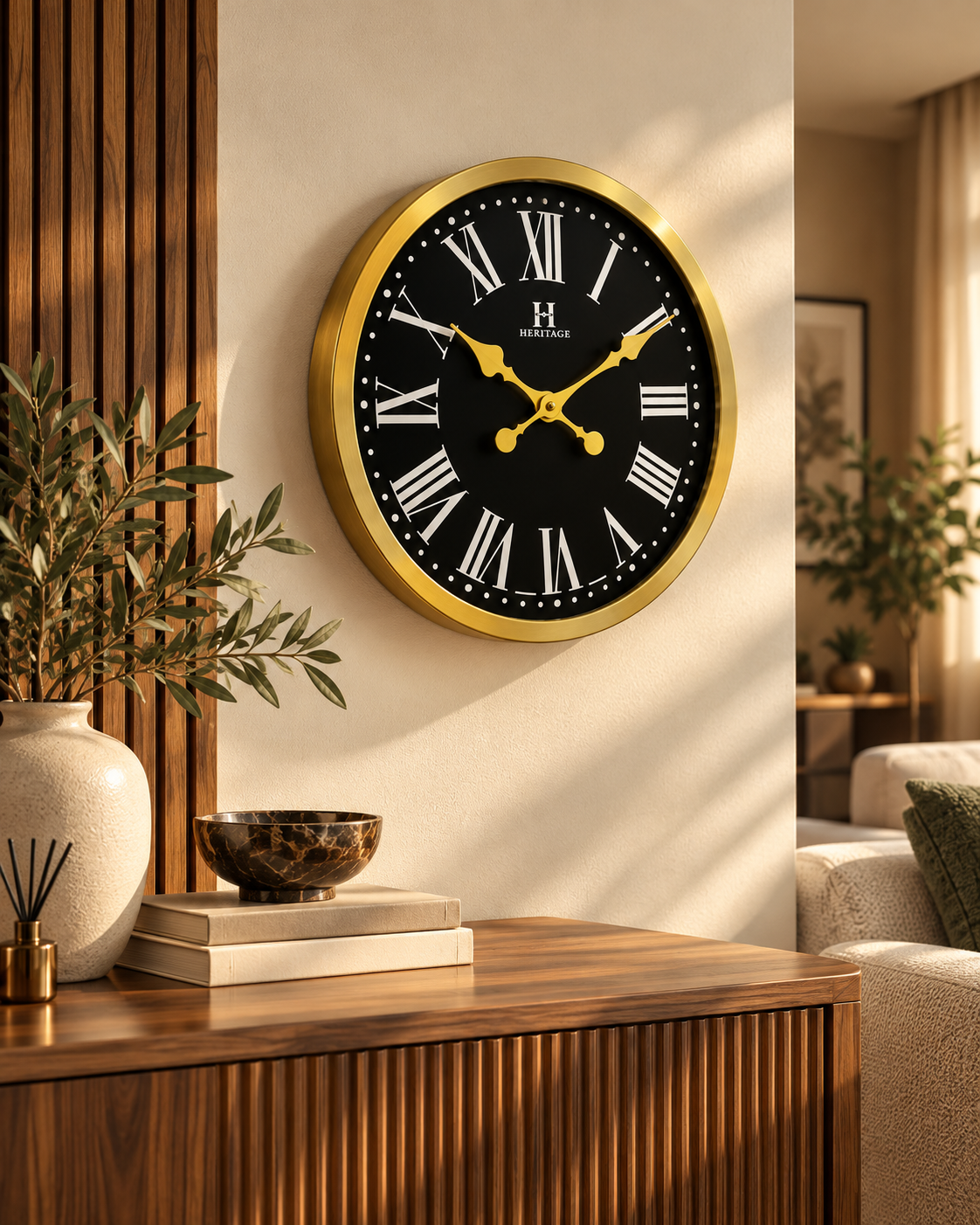 Black Gold Roman Numeral Wall Clock – 20 Inches