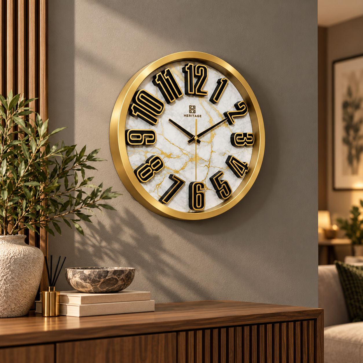 Golden Marble Heritage Wall Clock 15 Inches