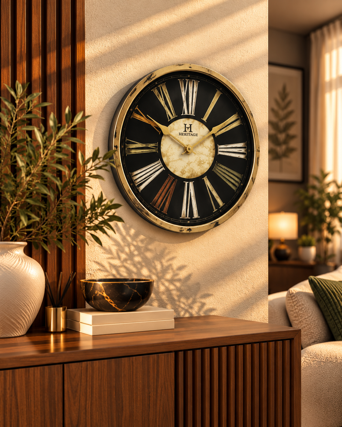 Black & Gold Roman Numeral Wall Clock 14 inches