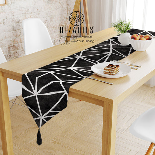 Black Silver Lines Table Runner