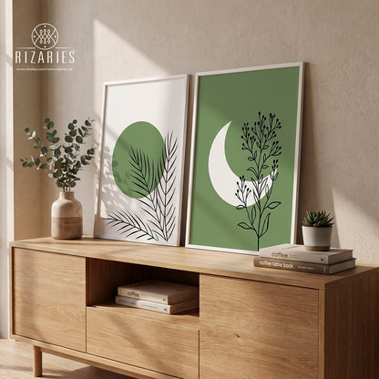 Two Pieces Green White Handmade Canvas Painting