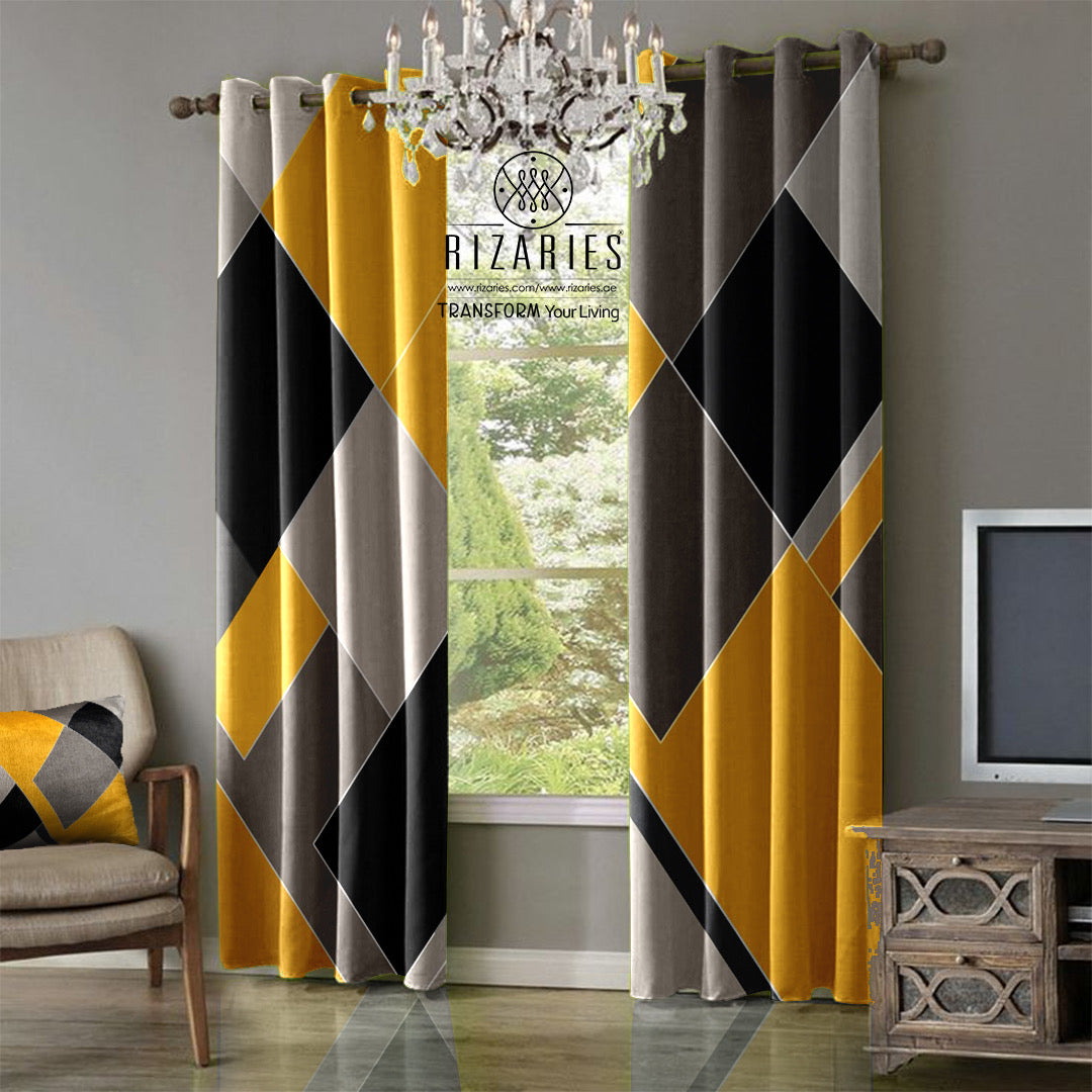 Yellow Grey Geometric Curtains