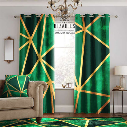 Green Geo Metallic Curtains