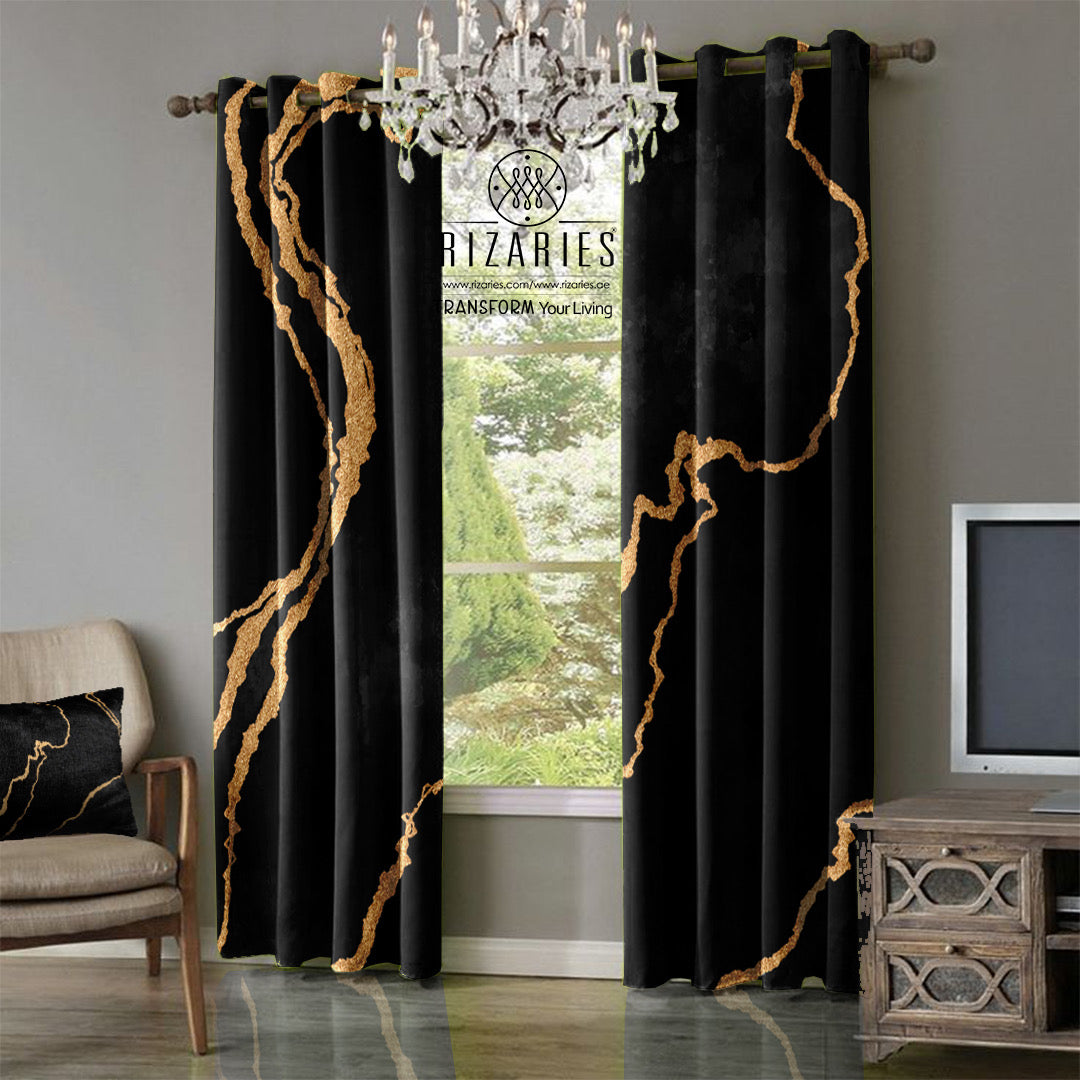 New Black Gold Abstract Curtains