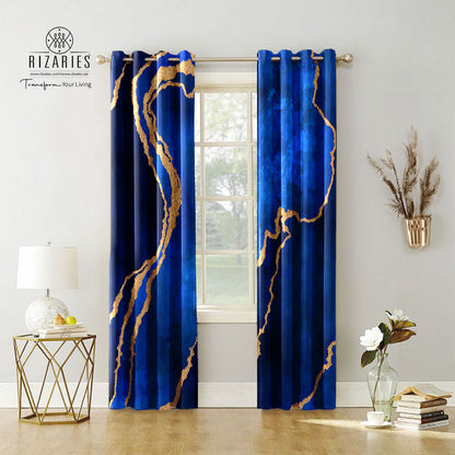 Blue Gold Abstract Curtains