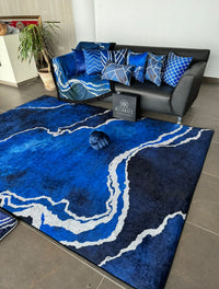 Thumbnail for Navy Silver Abstract Centerpiece (Rug)