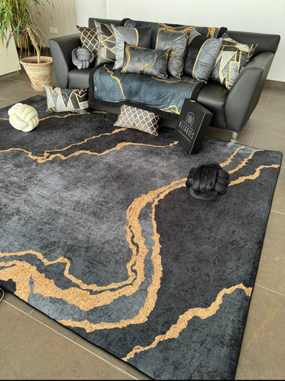 Grey Gold Abstract Centerpiece (Rug)