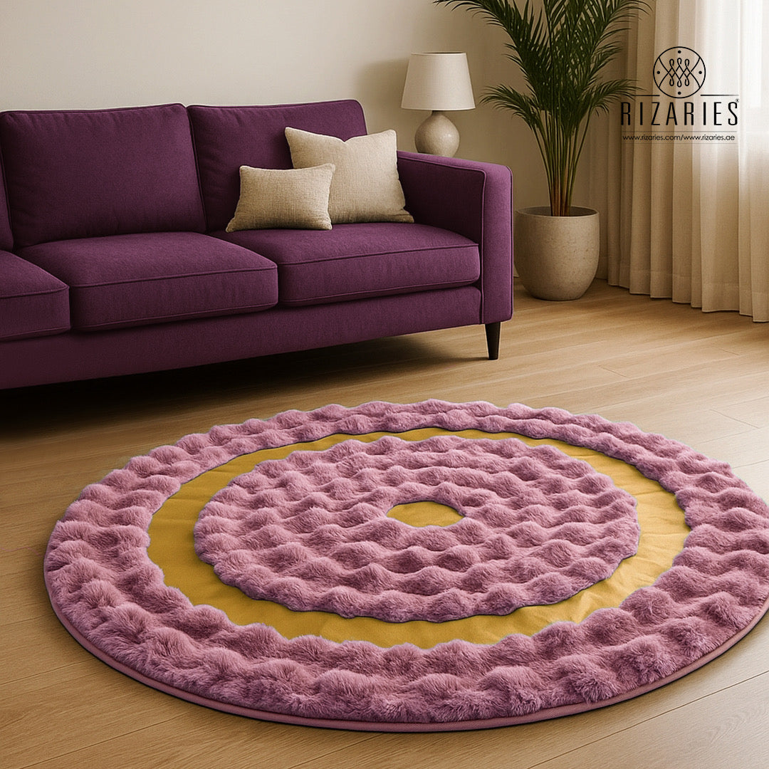 SuperSoft Box Style Fur with Gold Round Rug