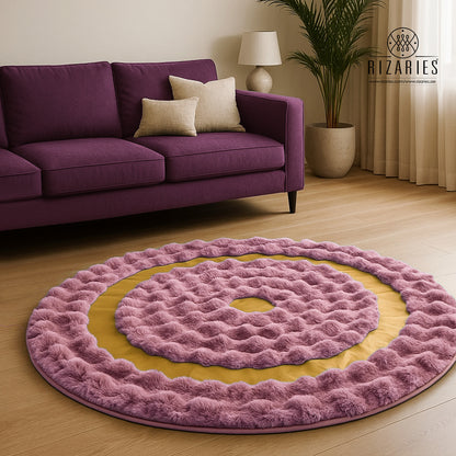 SuperSoft Box Style Fur with Gold Round Rug