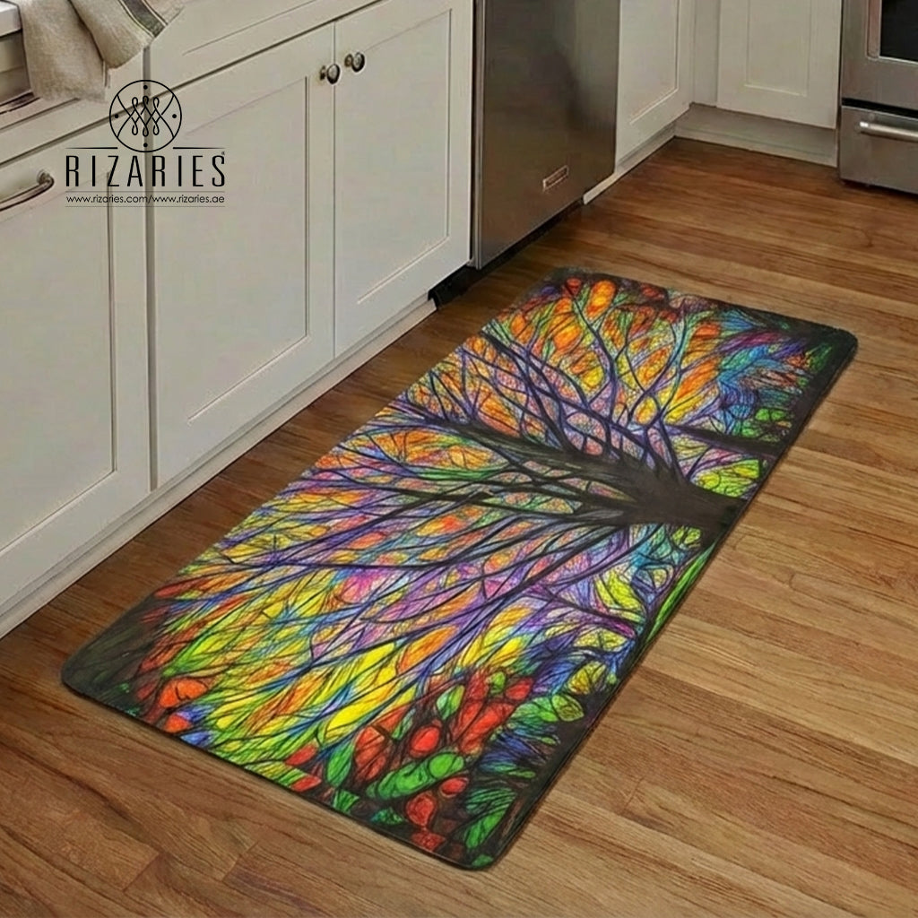 Stained Glass Tree Kitchen Mat