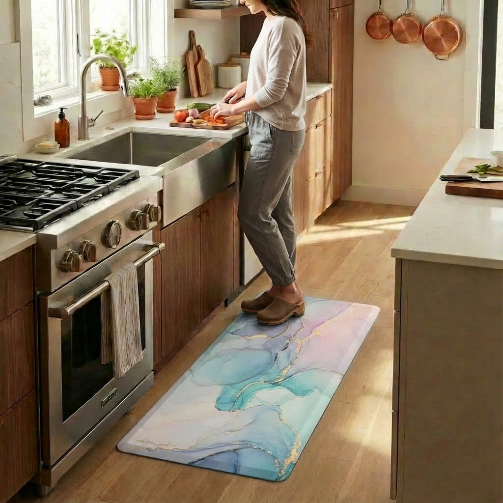 Watercolor Marble Kitchen Mat