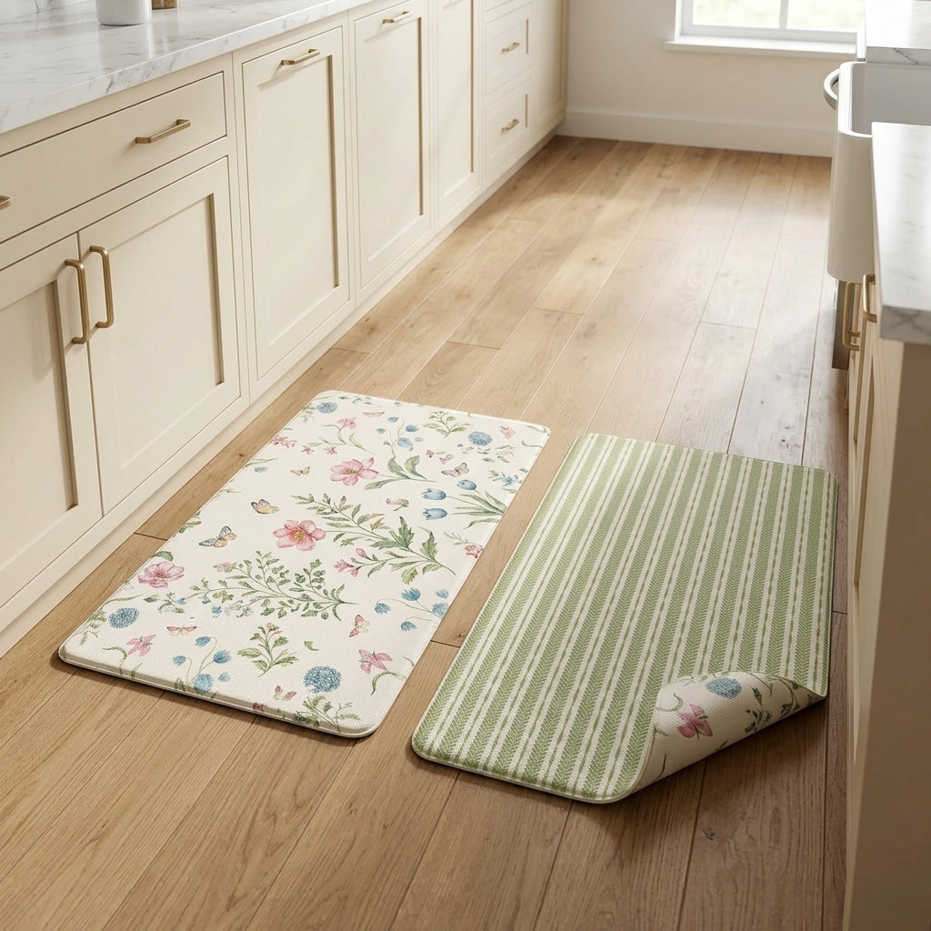 Pastel Meadow Floral Double Sided Kitchen Mat