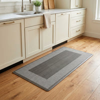 Grey Geometric Border Kitchen Mat