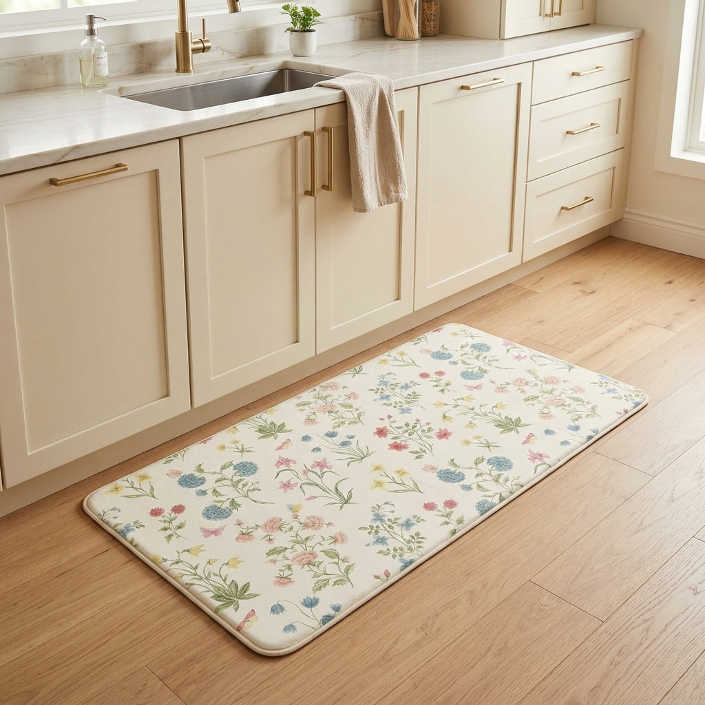 Pastel Meadow Floral Double Sided Kitchen Mat
