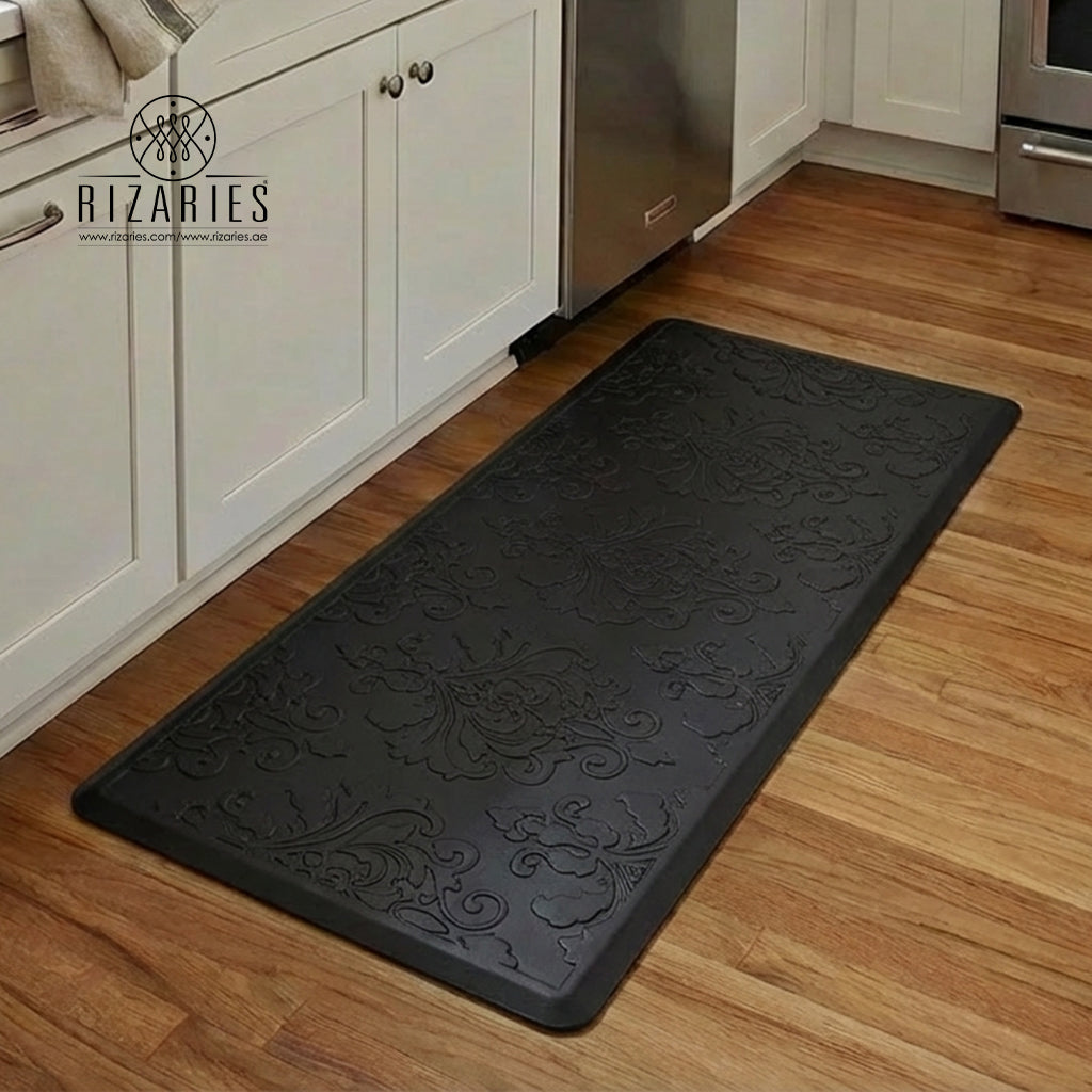 Black Classic Embossed Kitchen Mat