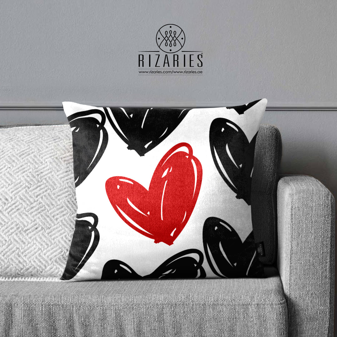 SuperSoft Black Red Hearts Throw Cushion