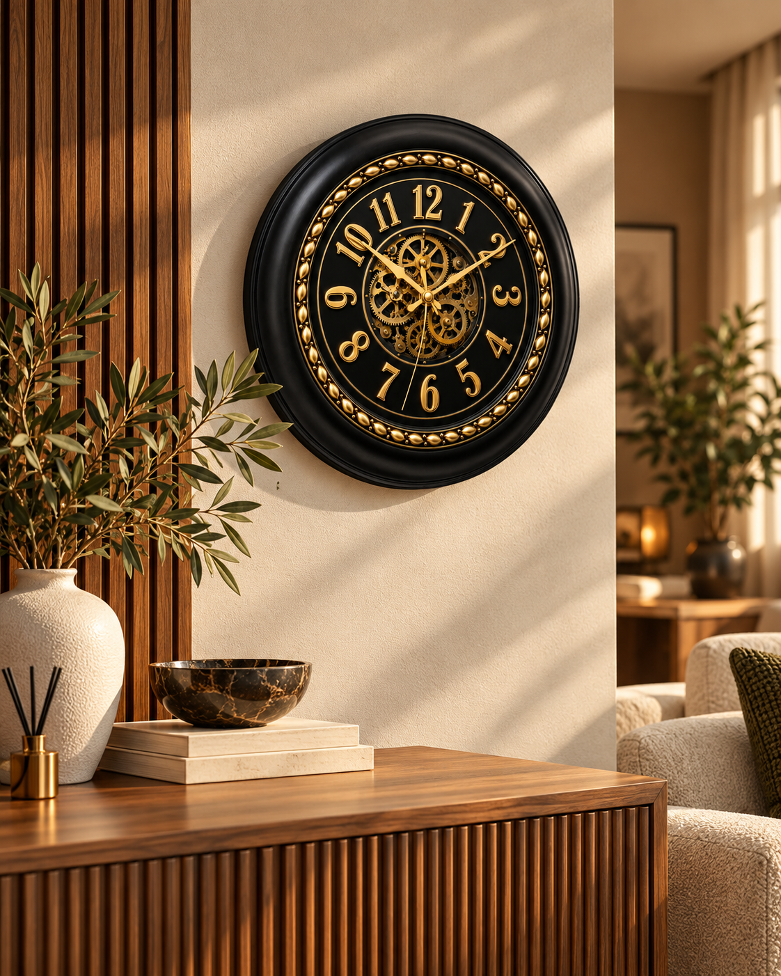 Black Gold Gear Design Wall Clock 18 Inches