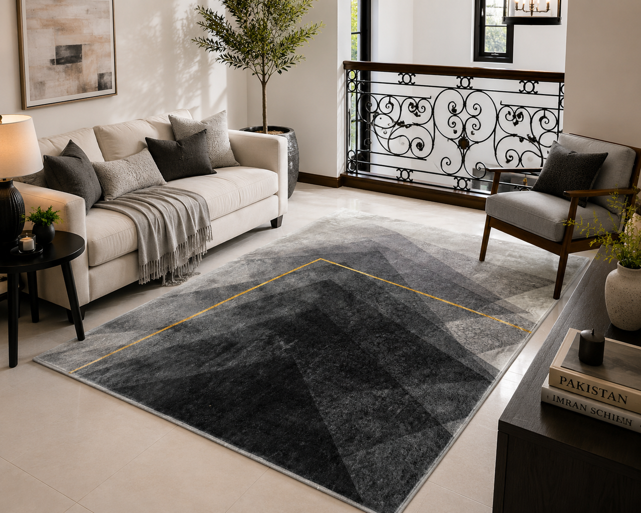 Supersoft Grey Geometric Luxury Centerpiece (Rug)