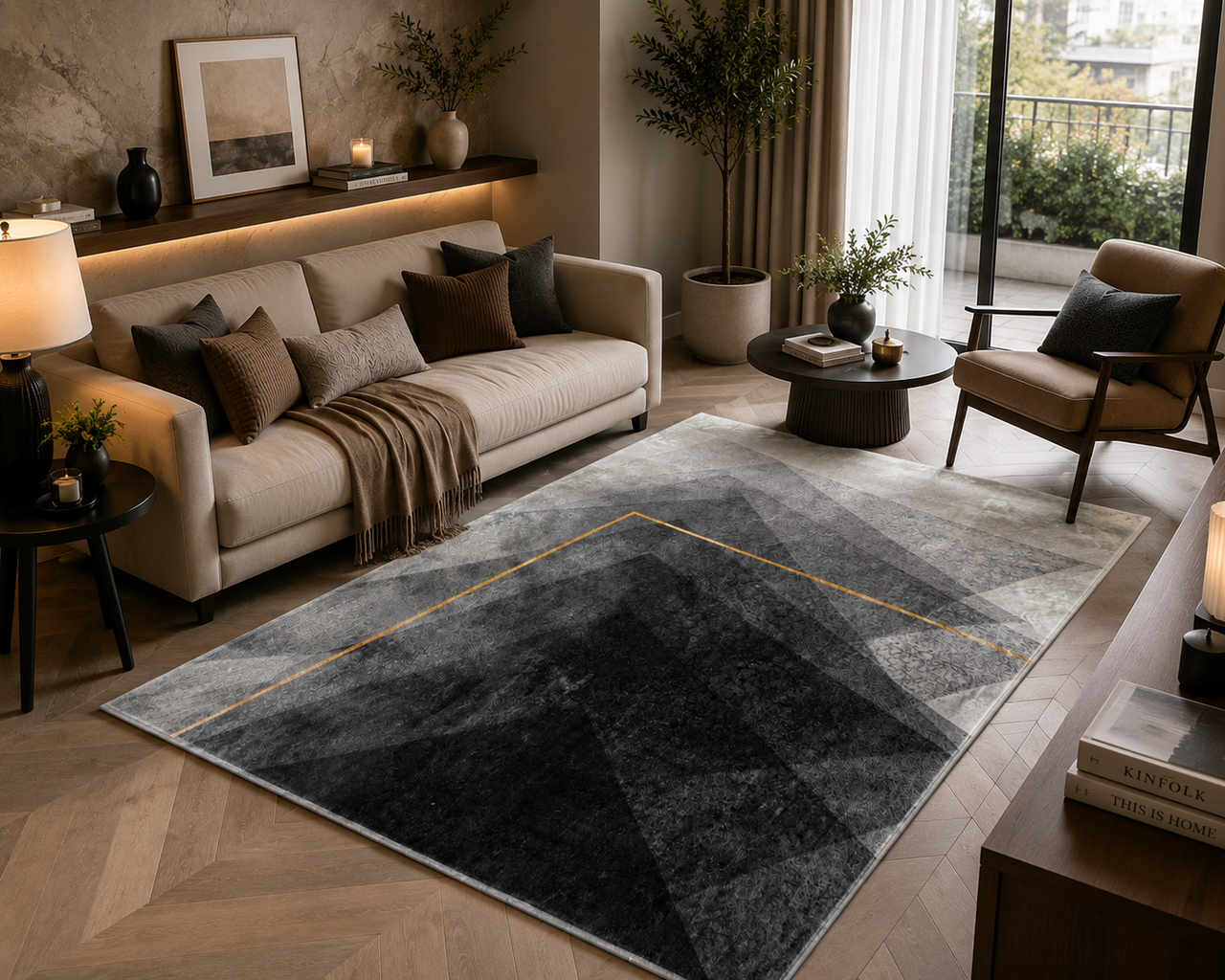 Supersoft Grey Geometric Luxury Centerpiece (Rug)