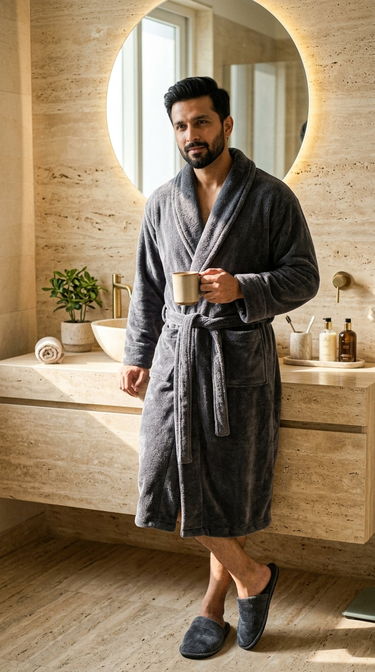 Velour Bathrobe and Slippers Set