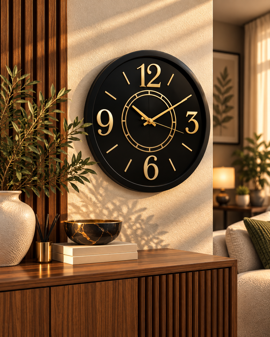 Black and Gold Modern Wall Clock 14.5 Inches