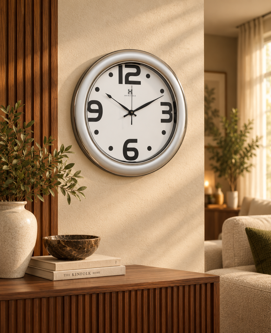 Modern Silver Wall Clock 22 Inches