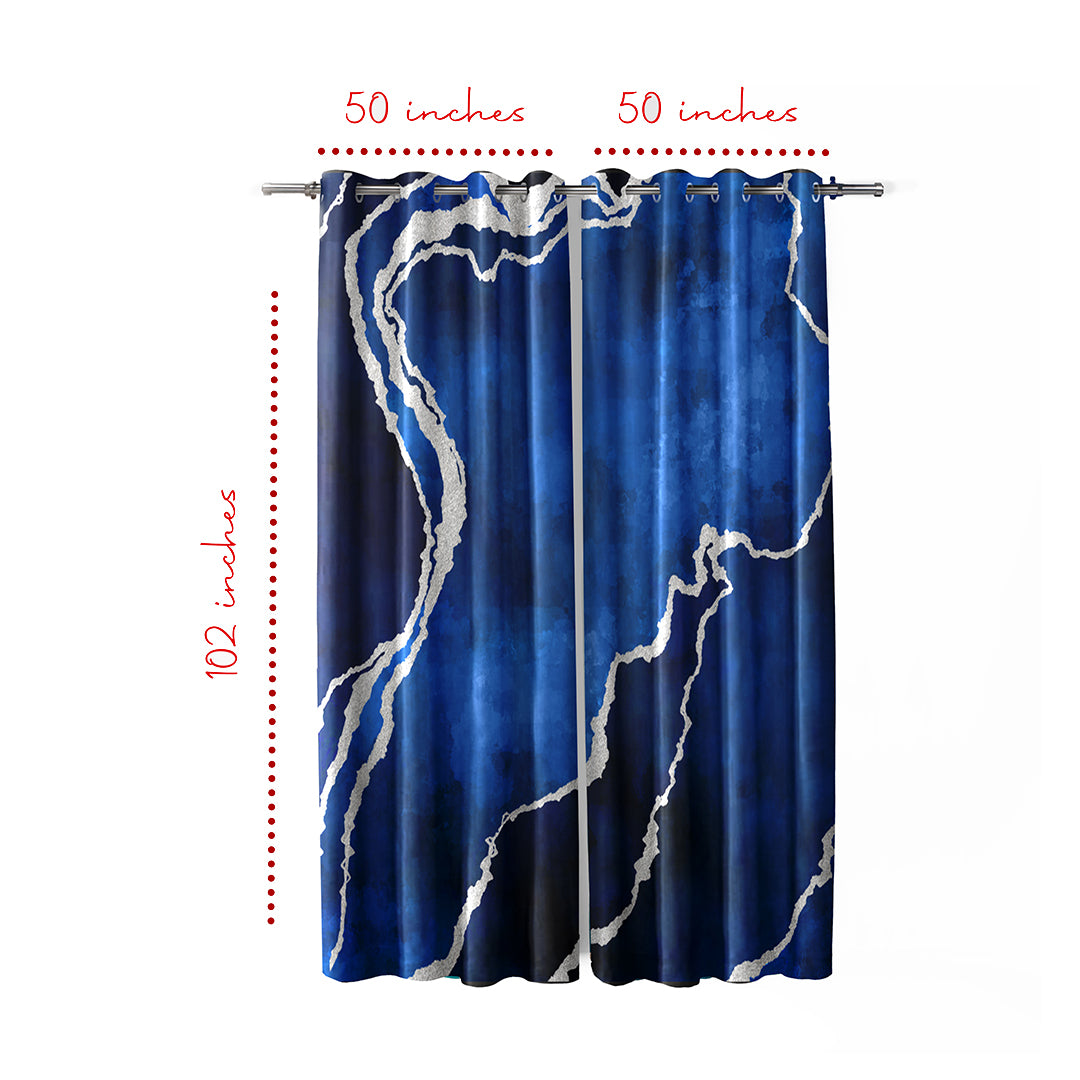 Blue Silver Abstract Curtains