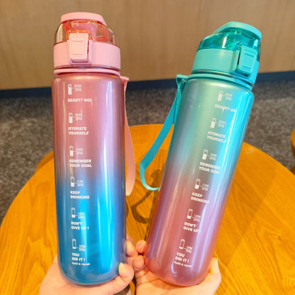 Blue Motivational Water Bottle with Time Marker 1000 ML