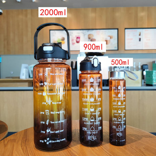 Pack of 3 Water Bottles with Time Marker ( Orange-Yellow-Black)