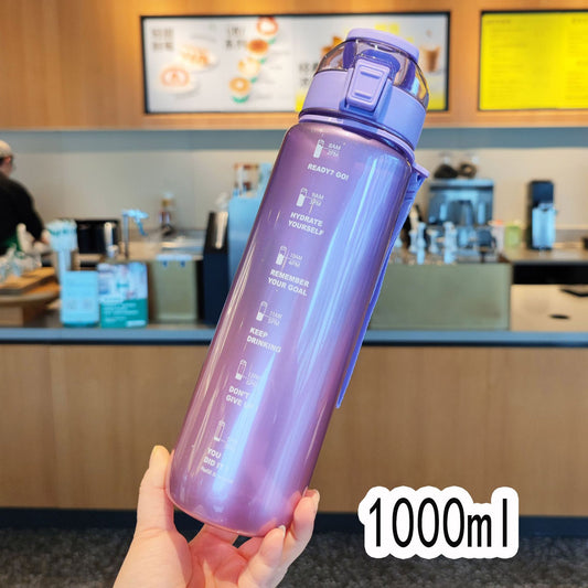 Purple Motivational Water Bottle with Time Marker 1000 ML