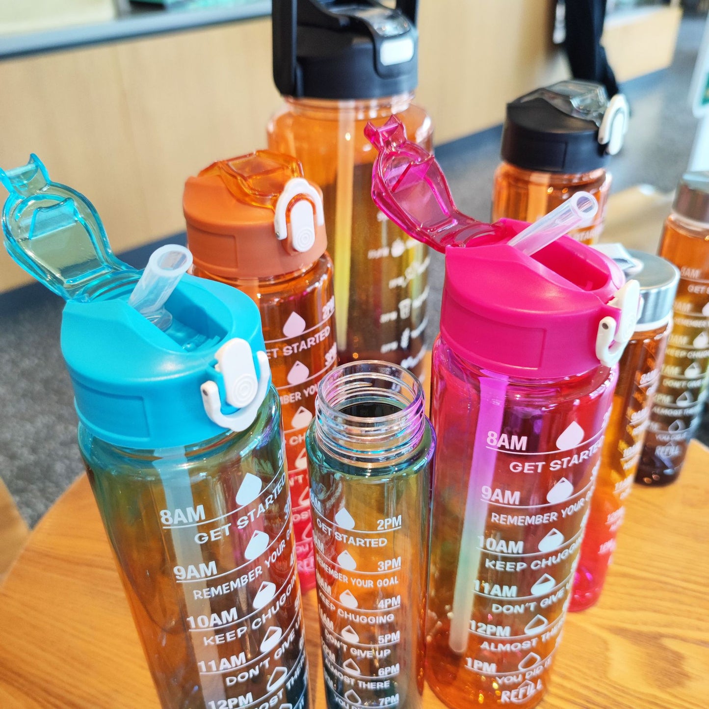 Pack of 3 Water Bottles with Time Marker ( Orange-Yellow-Black)