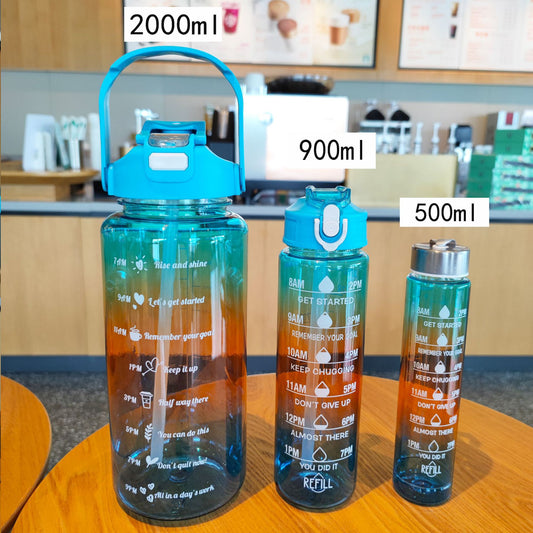 Pack of 3 Water Bottles with Time Marker ( Orange-Blue)